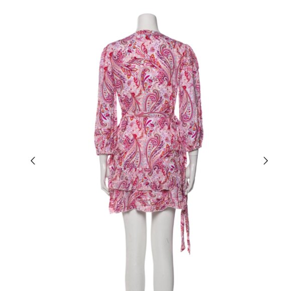 Melissa Odabash XS Pink Paisley Wrap Dress Boho Ruffle V Neck Mini Resort Beach - Picture 5 of 7